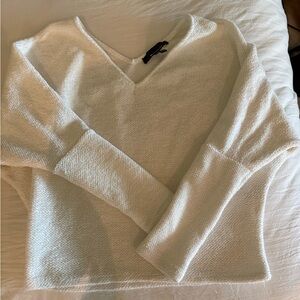 White House Black Market Cream V-Neck Textured Sweater